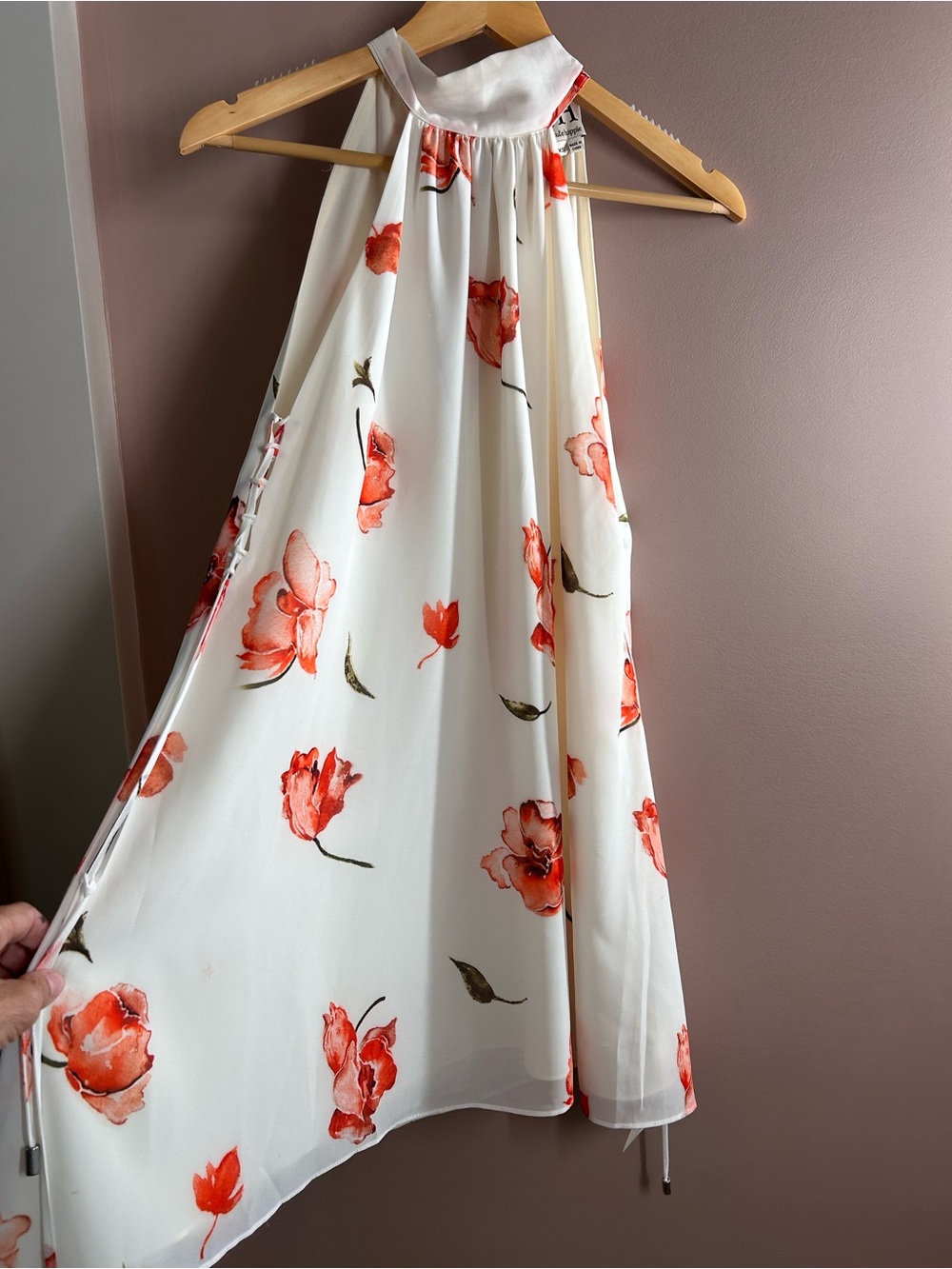 Women's Haute Hippie Cream Floral Halter Dress - Cream with Red and Coral Floral